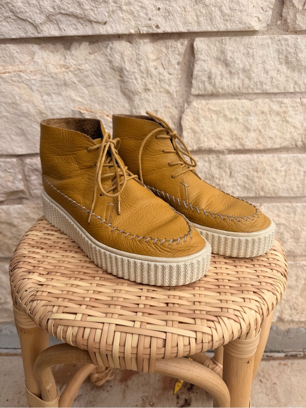Charlotte Stone Mustard Leather Platform Sneakers